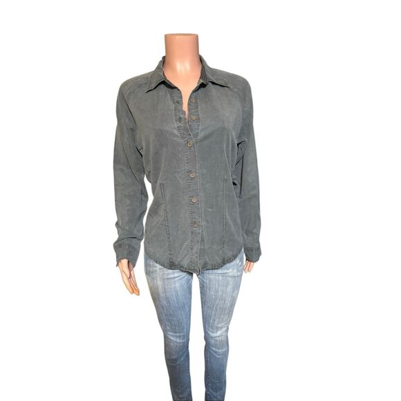 Women’s raglan long sleeve tencel button-down gray shirt top M - Picture 5 of 6